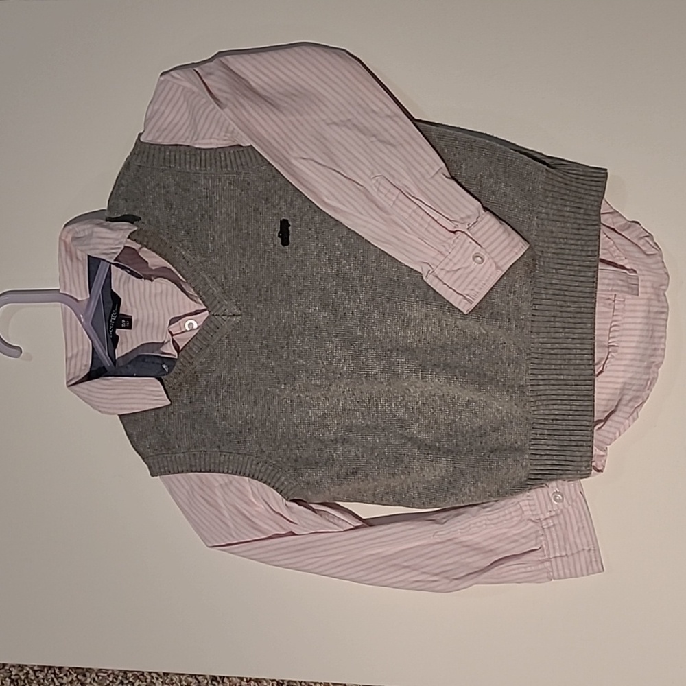 Boys Lot of 2: Andy & Evan vest; pink striped dress shirt size small (6) george